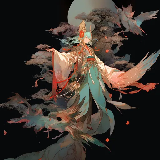 一个汉朝风格的动漫人物高清壁纸，浅绿色和深灰色，流畅的手势，魔幻的写实风格，暗白色，巴特尔·布鲁因（Barthel Bruyn）老年人，神奇