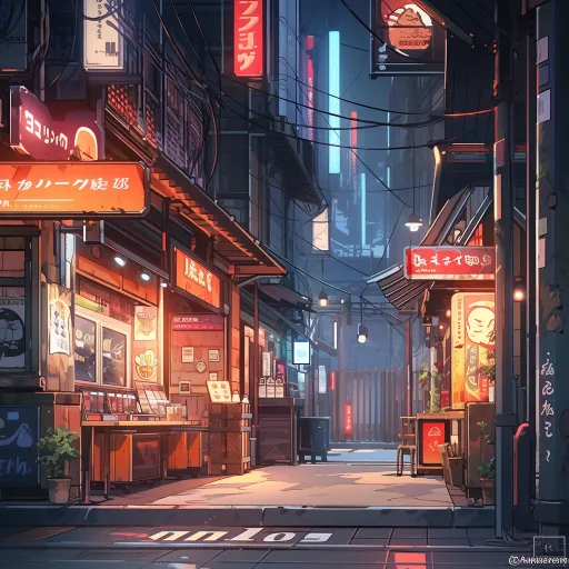 一个有街灯和餐馆的城市的夜晚，以迷人的角色插图风格呈现，深紫色和浅靛蓝色，动漫美学，细微的阴影运用，超高清图像，乡村核心，写实风格