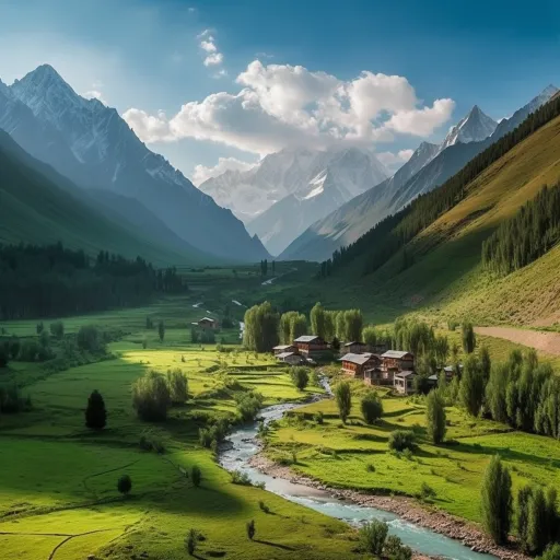 唐戈尔帕克丁山，赫拉桑的草地绿色山谷的全景，以布莱恩·马什伯恩的风格呈现，传统的英国风景，国家地理照片，马特·莫洛伊，斯嘉丽特·胡夫特·格拉夫兰德，光影的鲜明运用，32K UHD