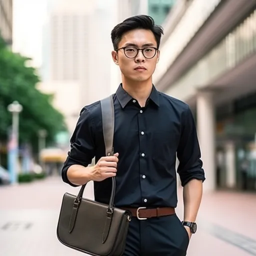 一个穿着背心和领带的男性，以亚洲风格的浅棕色和绿色调，城市肖像，清晰对焦，约翰·列侬的风格，实用主义，色调和色调的男性