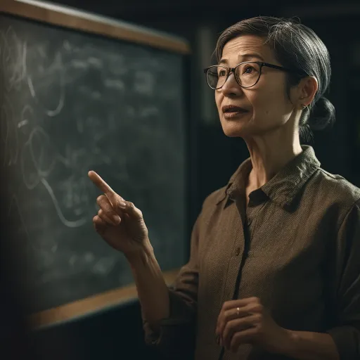 一位站在黑板旁边的女人，手持着一部手机和一个iPod，以心理深度的风格呈现，逼真的肖像，老年人核心（grandparentcore），科学插图，浅棕色和绿色，h.n. werkman，科学学术界